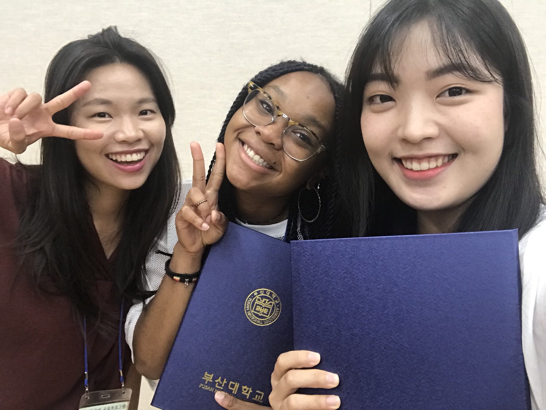 Young with other South Korean students